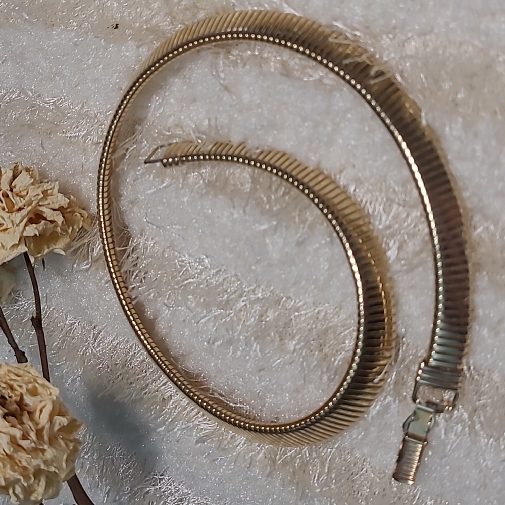 Vintage Park Lane Flexible Necklace Choker Wide Slinky Collar Band Goldtone Mint